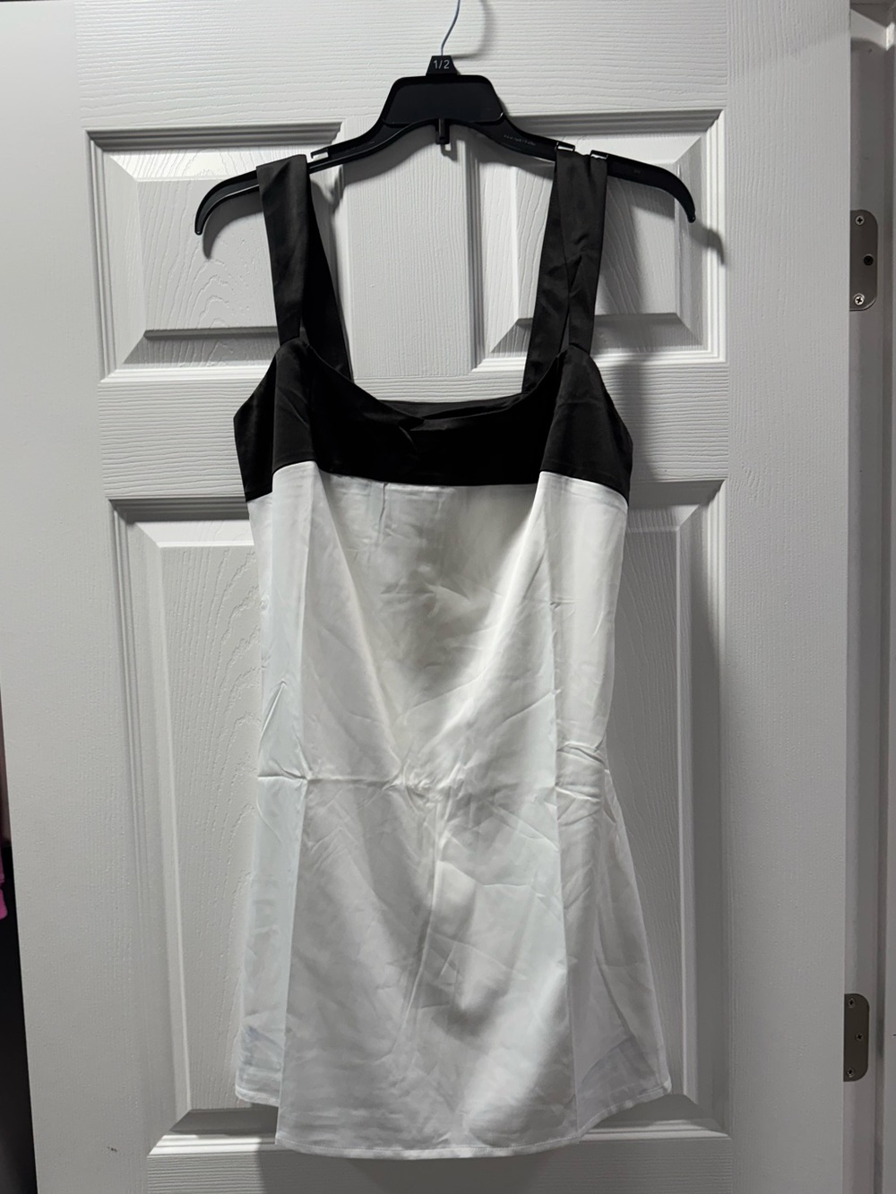 Peppermayo Odette Satin Mini Dress Women’s US 8 Black White Colorblock Dress NWT